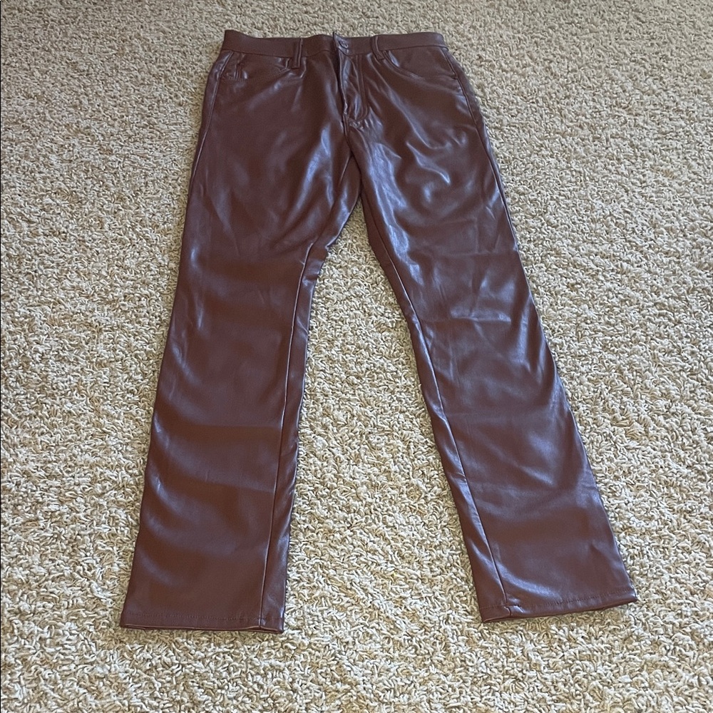 MOTHER High-Waisted Brown Faux Leather Pants